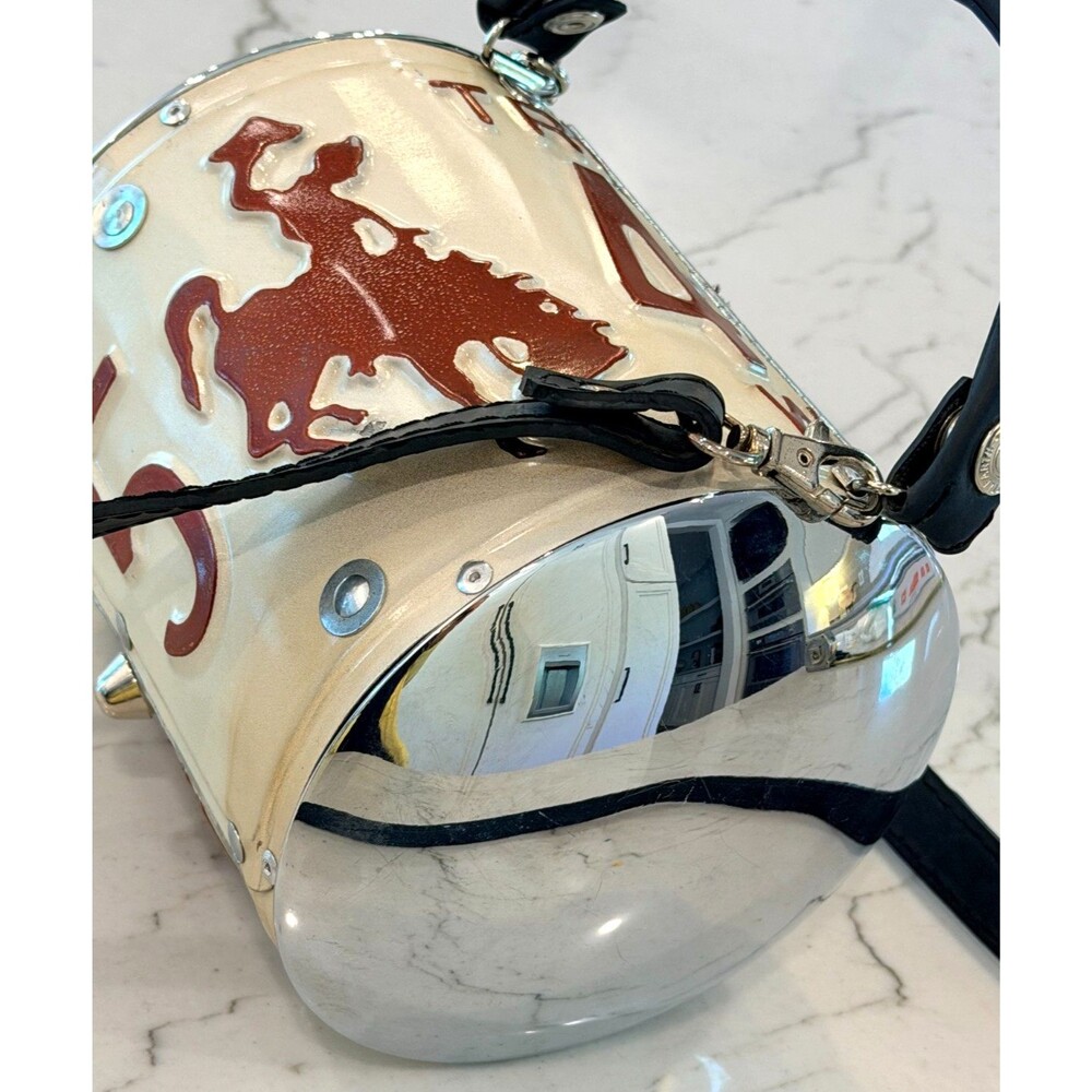 LittleEarth WYOMING License Plate Metal Cross Body Purse  EUC